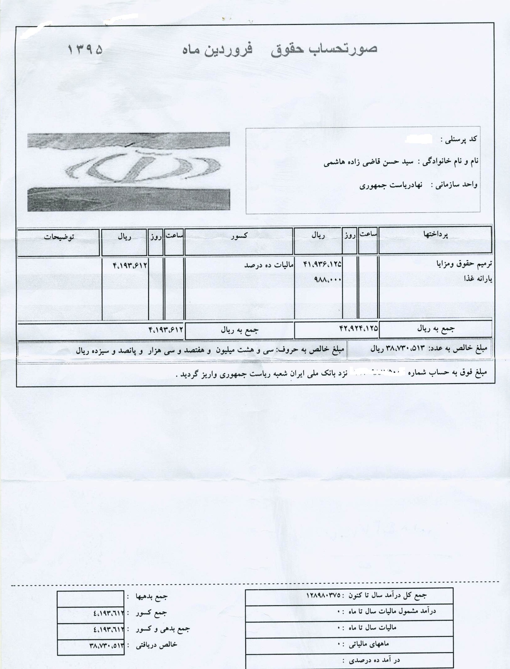 فیش حقوقی وزیر بهداشت +عکس
