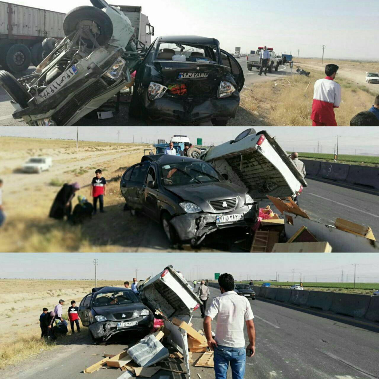 مصدومیت 13 نفر در تصادف زنجیره ای قوچان +عکس
