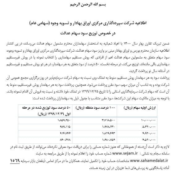 سود سهام عدالت دریافت کردید؟