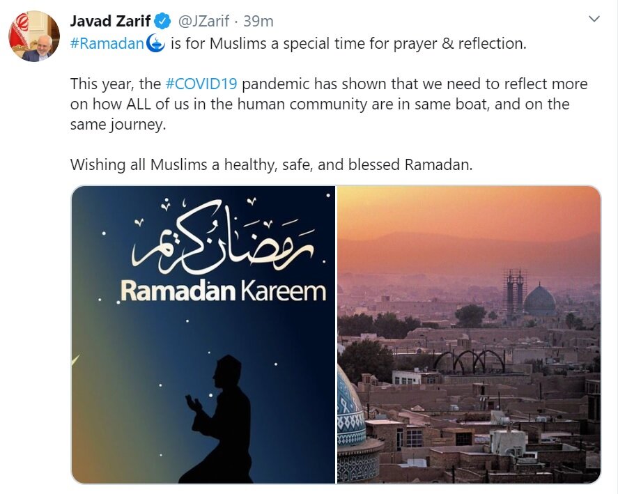 پیام توئیتری ظریف به مناسبت ماه مبارک رمضان پیام توئیتری ظریف به مناسبت ماه مبارک رمضان