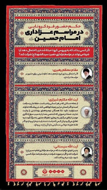 حکم حضور فرد کرونایی در مراسم عزاداری محرم /عکس