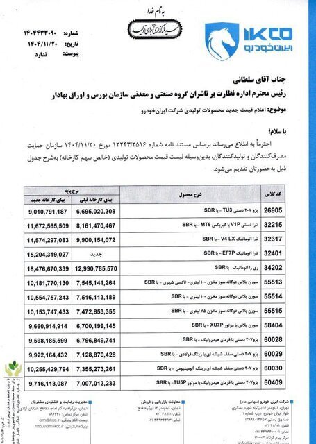 قیمت جدید محصولات ایران خودرو اعلام شد قیمت جدید محصولات ایران خودرو اعلام شد